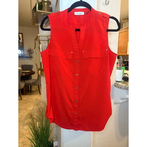 Calvin Klein Red Sleeveless Blouse Size M 8-10 - Picture 2 of 4